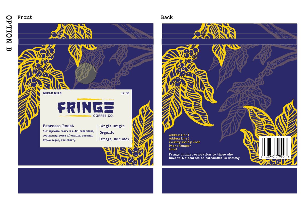 Option two of the coffee bag - the Fringe team liked this one, but decided to save development of this concept for a future time.